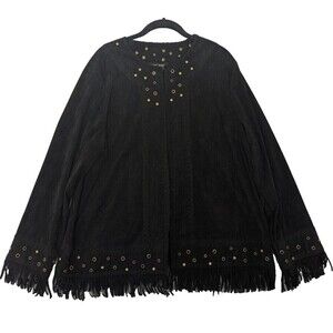 Vintage Faux Suede Jacket Womens Plus Size 1X Black Fringe